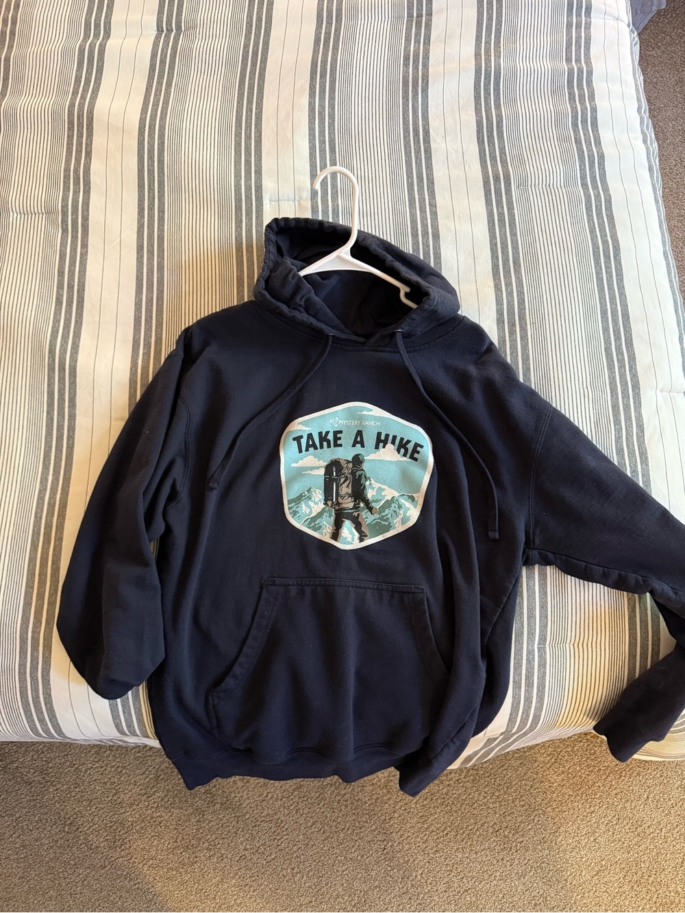 MYSTERY RANCH Navy Pullover Hoodie with Mountain 'Take A Hike' Patch
